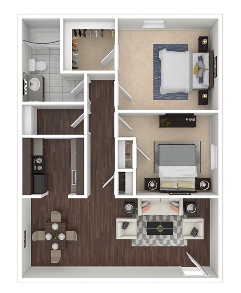 Floor plan for 2 beds, 1.5 baths, 980 sqft